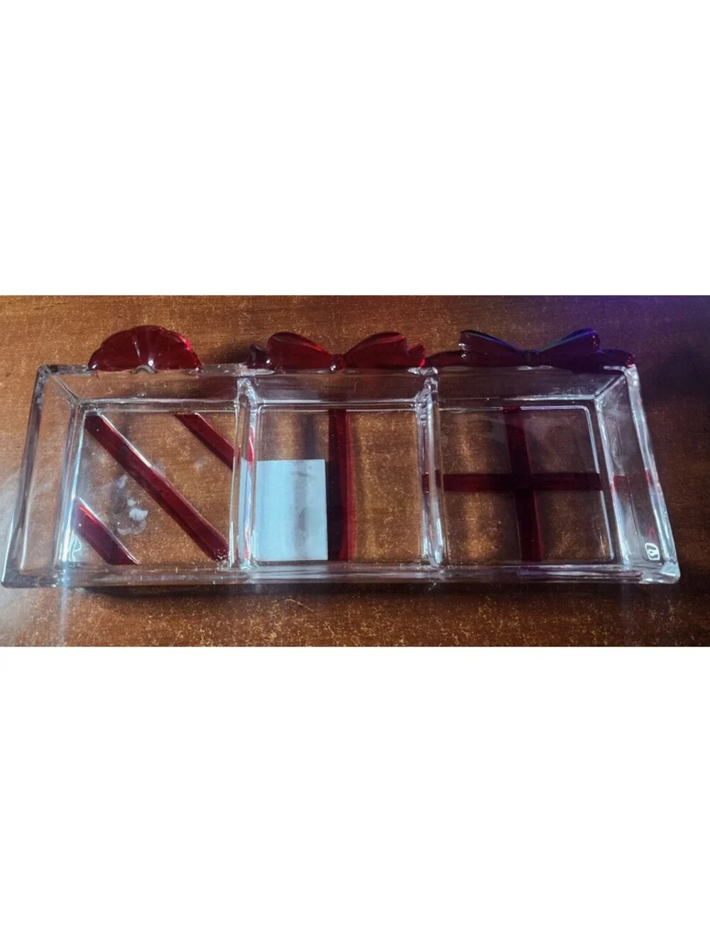 Sleigh Bell Bistro Red Ribbon Glass Tray and Gift Box Set